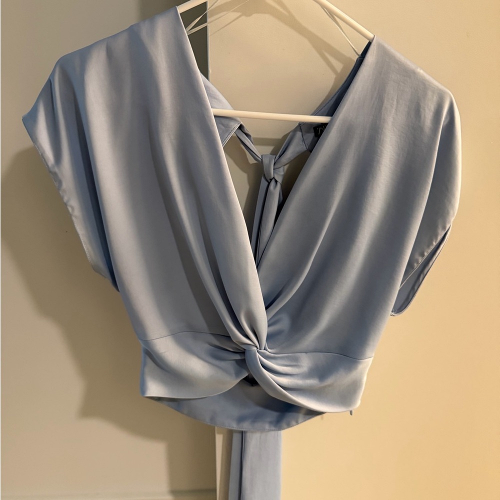 Zara Sky Blue Wrap Top